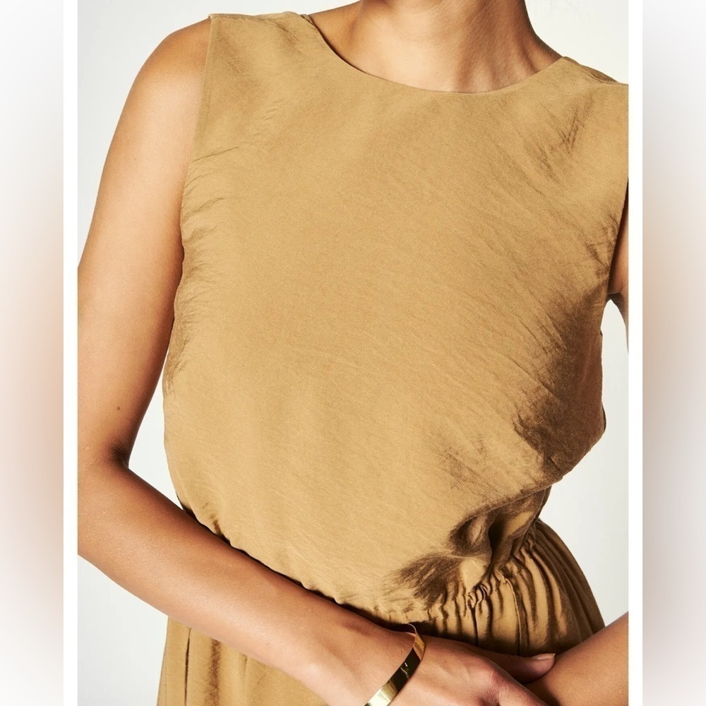 VINCE Cross-back Sleeveless Midi dress Caramel Brown M Size Medium New With Tags - Picture 5 of 16